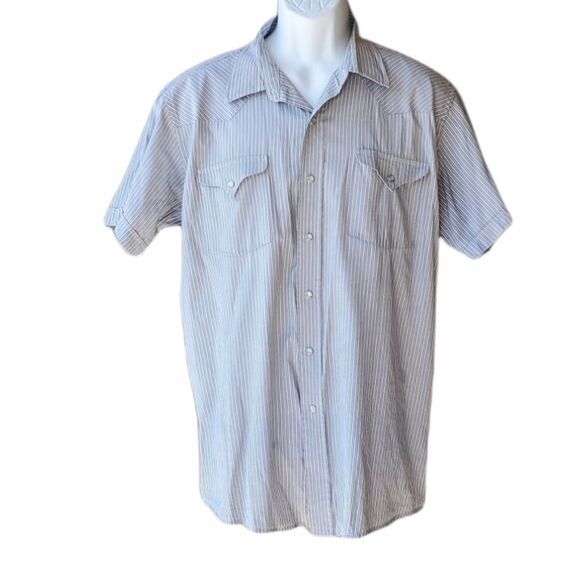 Grey Striped PanHandle Slim Casual Shortsleeve Button down Western Style Shirt - Picture 1 of 9